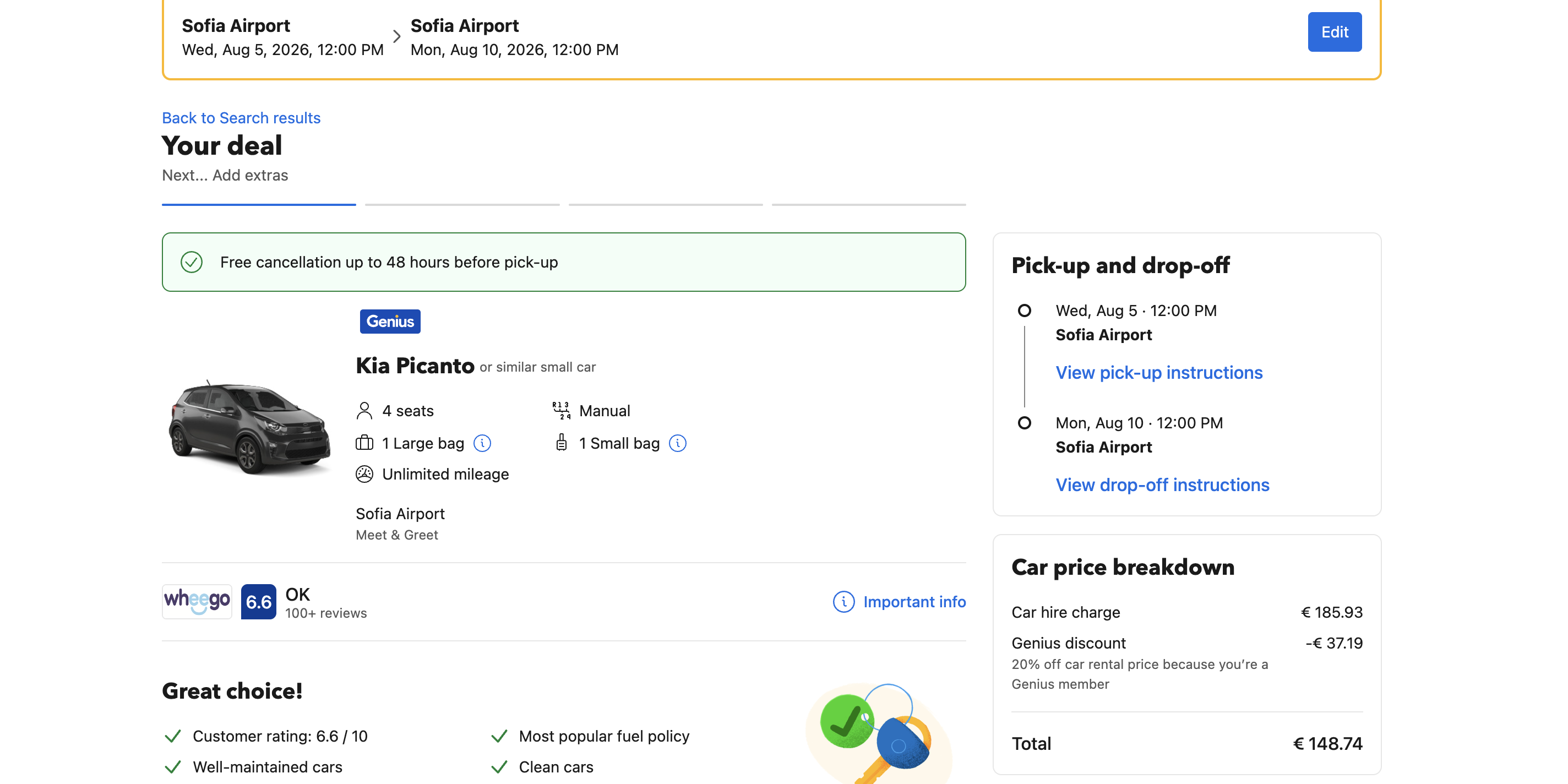 Car rental screenshot Sofia Airport