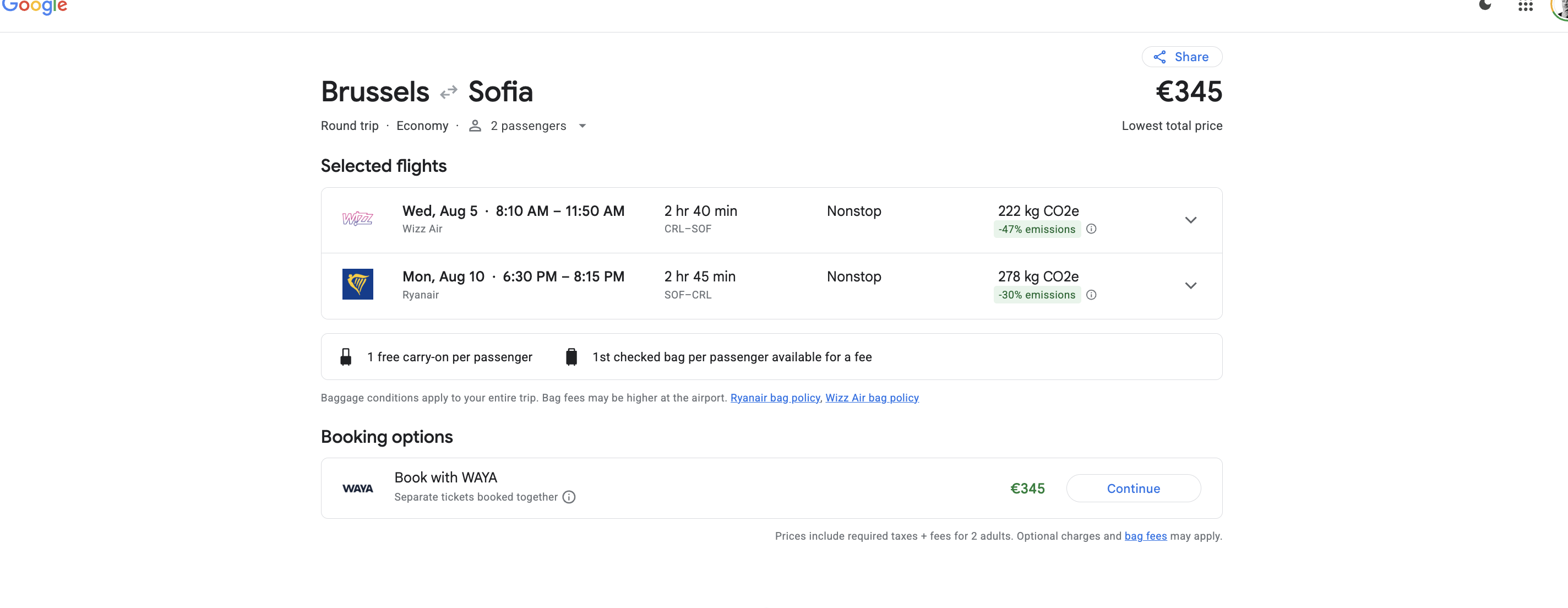 Flight screenshot Brussels to Sofia
